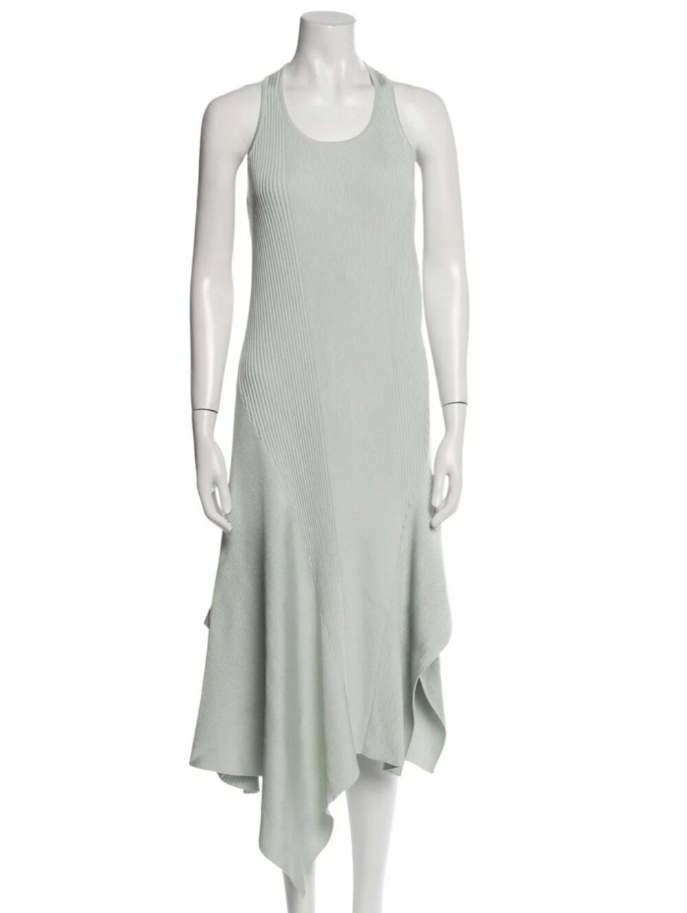 Stella McCartney Sleeveless Ribbed Asymmetric Dress in Pale Green/Blue
